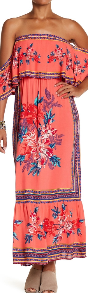 Flying Tomato Coral Floral off shoulder dress